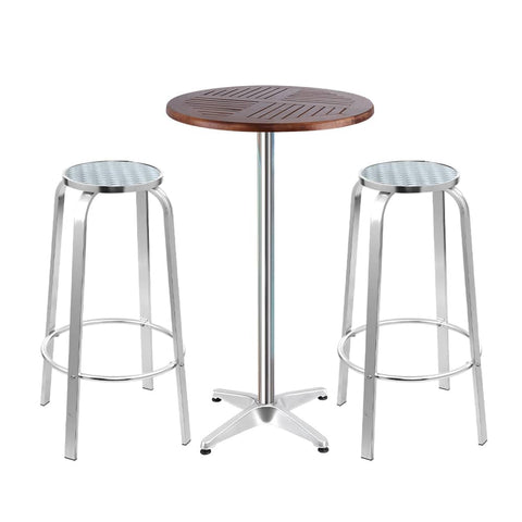 darrahopens Furniture > Outdoor Gardeon Outdoor Bistro Set Bar Table Stools Adjustable Aluminium Cafe 3PC Wood
