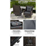 Darrahopens Furniture > Outdoor Gardeon Outdoor Chairs Patio Furniture Lounge Setting 3 Pcs Wicker Swivel Chair Table Bistro Set