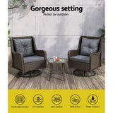 Darrahopens Furniture > Outdoor Gardeon Outdoor Chairs Patio Furniture Lounge Setting 3 Pcs Wicker Swivel Chair Table Bistro Set