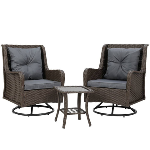 Darrahopens Furniture > Outdoor Gardeon Outdoor Chairs Patio Furniture Lounge Setting 3 Pcs Wicker Swivel Chair Table Bistro Set