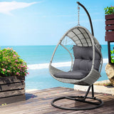 Darrahopens Furniture > Outdoor Gardeon Outdoor Egg Swing Chair with Stand Cushion Wicker Armrest Light Grey