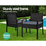 darrahopens Furniture > Outdoor Gardeon Outdoor Furniture Dining Chairs Wicker Garden Patio Cushion Black 3PCS Sofa Set Tea Coffee Cafe Bar Set