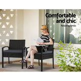 darrahopens Furniture > Outdoor Gardeon Outdoor Furniture Dining Chairs Wicker Garden Patio Cushion Black 3PCS Sofa Set Tea Coffee Cafe Bar Set