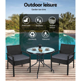 darrahopens Furniture > Outdoor Gardeon Outdoor Furniture Dining Chairs Wicker Garden Patio Cushion Black 3PCS Sofa Set Tea Coffee Cafe Bar Set