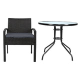darrahopens Furniture > Outdoor Gardeon Outdoor Furniture Dining Chairs Wicker Garden Patio Cushion Black 3PCS Sofa Set Tea Coffee Cafe Bar Set