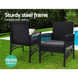 darrahopens Furniture > Outdoor Gardeon Outdoor Furniture Dining Chairs Wicker Garden Patio Cushion Black 3PCS Tea Coffee Cafe Bar Set