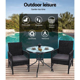darrahopens Furniture > Outdoor Gardeon Outdoor Furniture Dining Chairs Wicker Garden Patio Cushion Black 3PCS Tea Coffee Cafe Bar Set