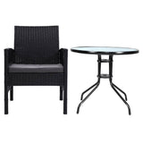 darrahopens Furniture > Outdoor Gardeon Outdoor Furniture Dining Chairs Wicker Garden Patio Cushion Black 3PCS Tea Coffee Cafe Bar Set