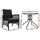 darrahopens Furniture > Outdoor Gardeon Outdoor Furniture Dining Chairs Wicker Garden Patio Cushion Black 3PCS Tea Coffee Cafe Bar Set