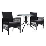 darrahopens Furniture > Outdoor Gardeon Outdoor Furniture Dining Chairs Wicker Garden Patio Cushion Black 3PCS Tea Coffee Cafe Bar Set