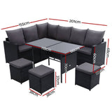 darrahopens Furniture > Outdoor Gardeon Outdoor Furniture Dining Setting Sofa Set Lounge Wicker 9 Seater Black
