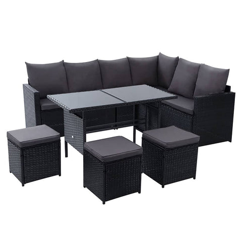 darrahopens Furniture > Outdoor Gardeon Outdoor Furniture Dining Setting Sofa Set Lounge Wicker 9 Seater Black
