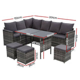 darrahopens Furniture > Outdoor Gardeon Outdoor Furniture Dining Setting Sofa Set Lounge Wicker 9 Seater Mixed Grey