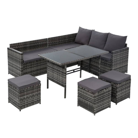 darrahopens Furniture > Outdoor Gardeon Outdoor Furniture Dining Setting Sofa Set Lounge Wicker 9 Seater Mixed Grey
