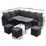 darrahopens Furniture > Outdoor Gardeon Outdoor Furniture Dining Setting Sofa Set Wicker 9 Seater Storage Cover Black