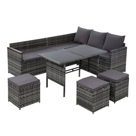 darrahopens Furniture > Outdoor Gardeon Outdoor Furniture Dining Setting Sofa Set Wicker 9 Seater Storage Cover Mixed Grey