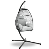 darrahopens Furniture > Outdoor Gardeon Outdoor Furniture Egg Hammock Hanging Swing Chair Stand Pod Wicker Grey