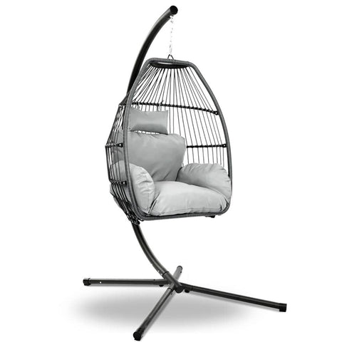 darrahopens Furniture > Outdoor Gardeon Outdoor Furniture Egg Hammock Hanging Swing Chair Stand Pod Wicker Grey