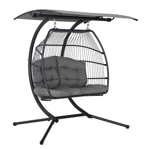 darrahopens Furniture > Outdoor Gardeon Outdoor Furniture Lounge Hanging Swing Chair Egg Hammock Stand Rattan Wicker Grey