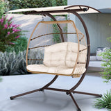 darrahopens Furniture > Outdoor Gardeon Outdoor Furniture Lounge Hanging Swing Chair Egg Hammock Stand Rattan Wicker Latte