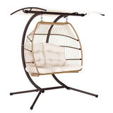 darrahopens Furniture > Outdoor Gardeon Outdoor Furniture Lounge Hanging Swing Chair Egg Hammock Stand Rattan Wicker Latte