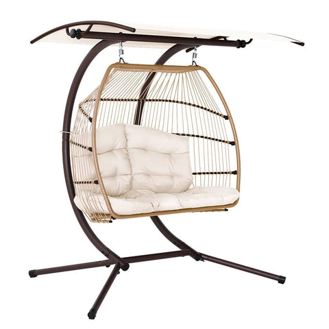 darrahopens Furniture > Outdoor Gardeon Outdoor Furniture Lounge Hanging Swing Chair Egg Hammock Stand Rattan Wicker Latte