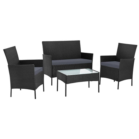 darrahopens Furniture > Outdoor Gardeon Outdoor Furniture Lounge Setting Wicker Patio Dining Set w/Storage Cover Black