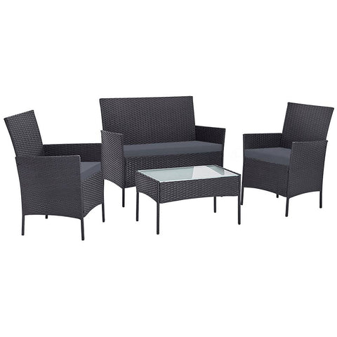 darrahopens Furniture > Outdoor Gardeon Outdoor Furniture Lounge Setting Wicker Patio Dining Set w/Storage Cover Grey