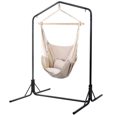 darrahopens Furniture > Outdoor Gardeon Outdoor Hammock Chair with Stand Hanging Hammock with Pillow Cream