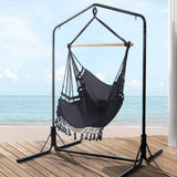 darrahopens Furniture > Outdoor Gardeon Outdoor Hammock Chair with Stand Tassel Hanging Rope Hammocks Grey