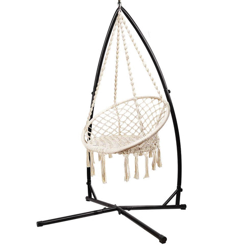 darrahopens Furniture > Outdoor Gardeon Outdoor Hammock Chair with Steel Stand Cotton Swing Hanging 124CM Cream