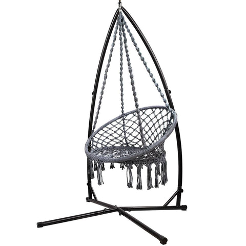 darrahopens Furniture > Outdoor Gardeon Outdoor Hammock Chair with Steel Stand Cotton Swing Hanging 124CM Grey