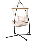 darrahopens Furniture > Outdoor Gardeon Outdoor Hammock Chair with Steel Stand Hanging Hammock Beach Cream