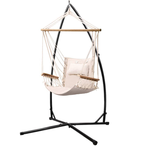 darrahopens Furniture > Outdoor Gardeon Outdoor Hammock Chair with Steel Stand Hanging Hammock Beach Cream