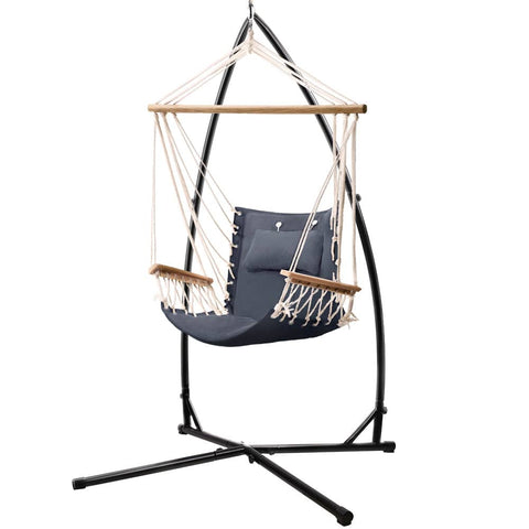 darrahopens Furniture > Outdoor Gardeon Outdoor Hammock Chair with Steel Stand Hanging Hammock Beach Grey
