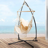 darrahopens Furniture > Outdoor Gardeon Outdoor Hammock Chair with Steel Stand Tassel Hanging Rope Hammock Cream