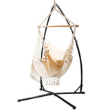 darrahopens Furniture > Outdoor Gardeon Outdoor Hammock Chair with Steel Stand Tassel Hanging Rope Hammock Cream