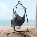 darrahopens Furniture > Outdoor Gardeon Outdoor Hammock Chair with Steel Stand Tassel Hanging Rope Hammock Grey