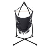 darrahopens Furniture > Outdoor Gardeon Outdoor Hammock Chair with Steel Stand Tassel Hanging Rope Hammock Grey