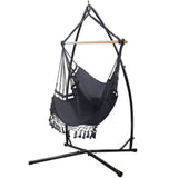 darrahopens Furniture > Outdoor Gardeon Outdoor Hammock Chair with Steel Stand Tassel Hanging Rope Hammock Grey