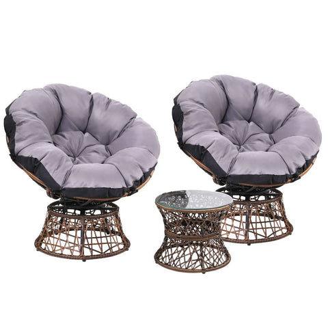 darrahopens Furniture > Outdoor Gardeon Outdoor Lounge Setting Papasan Chairs Table Patio Furniture Wicker Brown