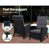 darrahopens Furniture > Outdoor Gardeon Outdoor Patio Furniture Recliner Chairs Table Setting Wicker Lounge 5pc Black