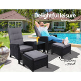 darrahopens Furniture > Outdoor Gardeon Outdoor Patio Furniture Recliner Chairs Table Setting Wicker Lounge 5pc Black