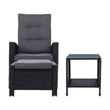 darrahopens Furniture > Outdoor Gardeon Outdoor Patio Furniture Recliner Chairs Table Setting Wicker Lounge 5pc Black