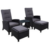 darrahopens Furniture > Outdoor Gardeon Outdoor Patio Furniture Recliner Chairs Table Setting Wicker Lounge 5pc Black