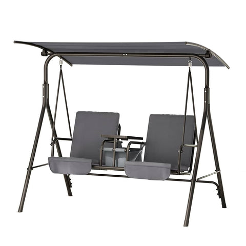 Darrahopens Furniture > Outdoor Gardeon Outdoor Patio Swing Chair 2 Seater Canopy Table Top Cup Holder Black