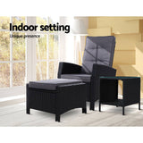darrahopens Furniture > Outdoor Gardeon Outdoor Setting Recliner Chair Table Set Wicker lounge Patio Furniture Black