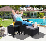darrahopens Furniture > Outdoor Gardeon Outdoor Setting Recliner Chair Table Set Wicker lounge Patio Furniture Black