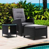 darrahopens Furniture > Outdoor Gardeon Outdoor Setting Recliner Chair Table Set Wicker lounge Patio Furniture Black