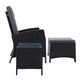 darrahopens Furniture > Outdoor Gardeon Outdoor Setting Recliner Chair Table Set Wicker lounge Patio Furniture Black